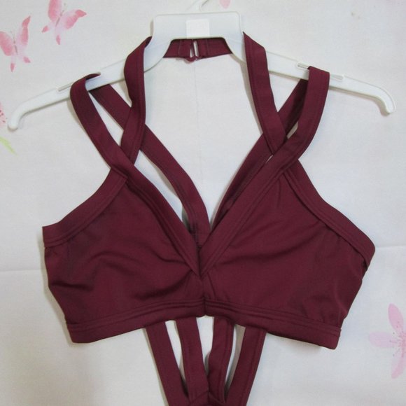 Strappy Cage Leotards New by Weissman MC  LC Navy Burgundy - Picture 6 of 7